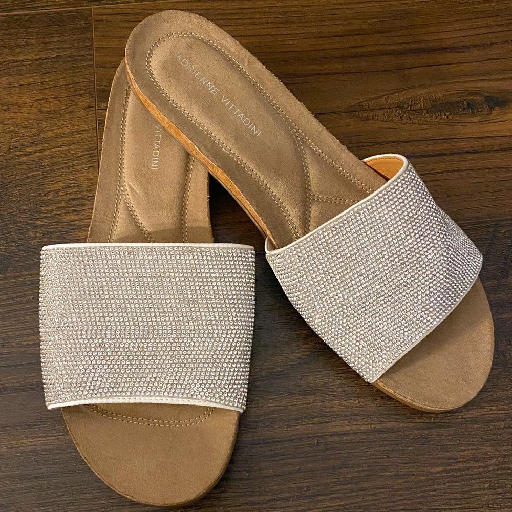 Adrienne Vittadini Tony Rhinestone Slide Sandals- Size 10